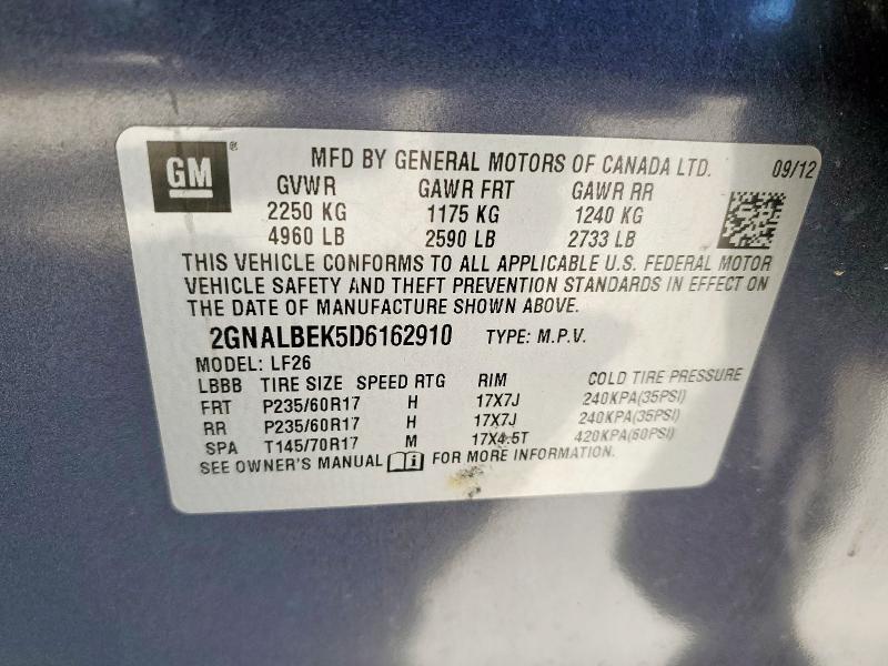 2GNALBEK5D6162910 - 2013 CHEVROLET EQUINOX LS 蓝色 照片 13