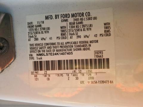 NM0LS7E24K1407405 - 2019 FORD TRANSIT CO XL თეთრი ფოტო 13