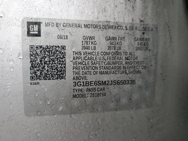 3G1BE6SM2JS650335 - 2018 CHEVROLET CRUZE LT ვერცხლისფერი ფოტო 12