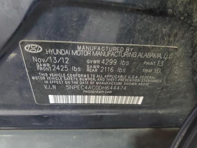 5NPEC4AC0DH644474 - 2013 HYUNDAI SONATA SE BLACK photo 12