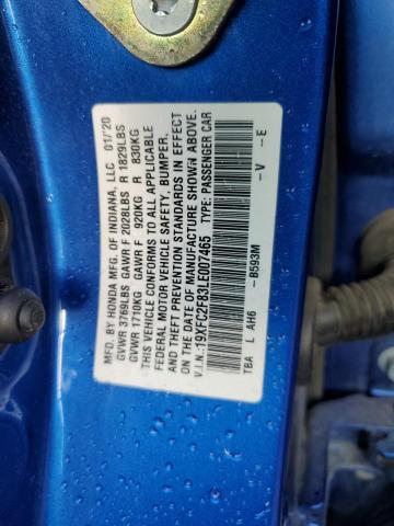19XFC2F83LE007465 - 2020 HONDA CIVIC SPORT BLUE photo 12