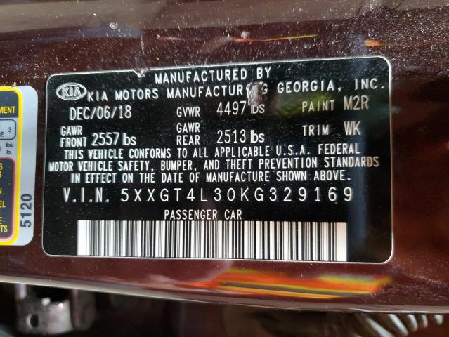 5XXGT4L30KG329169 - 2019 KIA OPTIMA LX Bordo foto 13