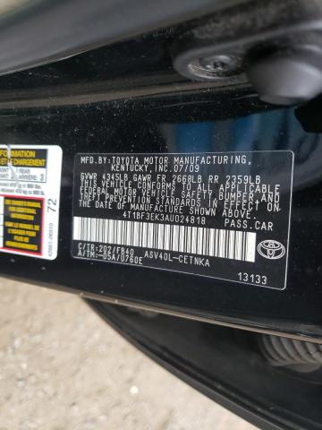 4T1BF3EK3AU024818 - 2010 TOYOTA CAMRY BASE შავი ფოტო 12