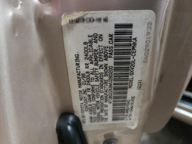 4T1BG22K8WU280200 - 1998 TOYOTA CAMRY CE 米色 照片 12