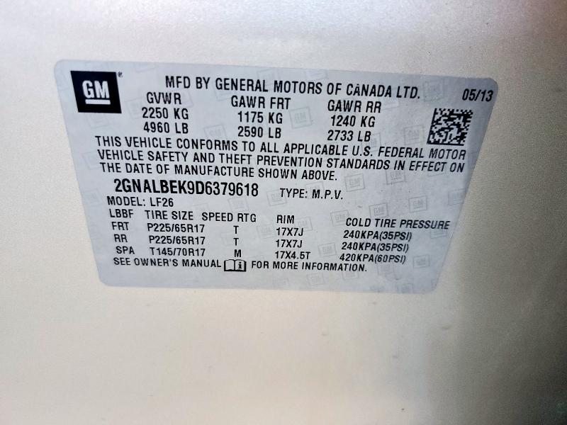 2GNALBEK9D6379618 - 2013 CHEVROLET EQUINOX LS BEIGE photo 13