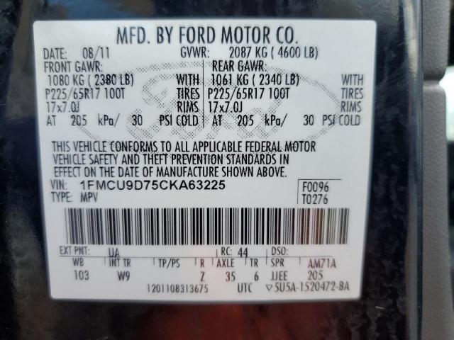 1FMCU9D75CKA63225 - 2012 FORD ESCAPE XLT შავი ფოტო 13