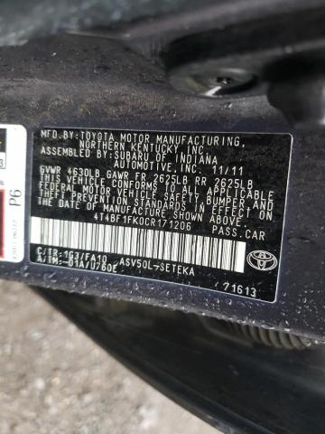 4T4BF1FK0CR171206 - 2012 TOYOTA CAMRY BASE GRAY photo 12