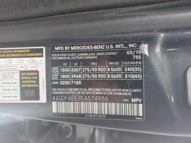 4JGDF6EE7FA574956 - 2015 MERCEDES-BENZ GL 450 4MATIC GRAY photo 10