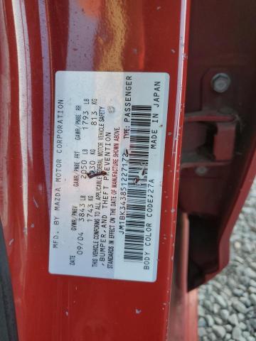 JM1BK343851227172 - 2005 MAZDA 3 HATCHBACK RED photo 12