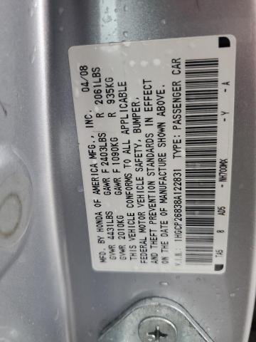 1HGCP26838A122831 - 2008 HONDA ACCORD EXL SILVER photo 12
