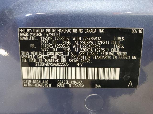 2T3DK4DV9AW022536 - 2010 TOYOTA RAV4 LIMITED BLUE photo 13