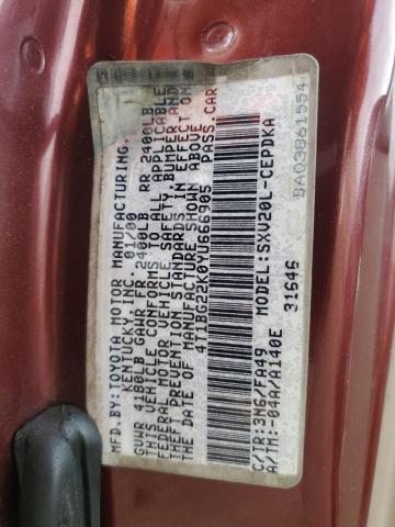 4T1BG22K0YU666905 - 2000 TOYOTA CAMRY CE ბურგუნდია ფოტო 12