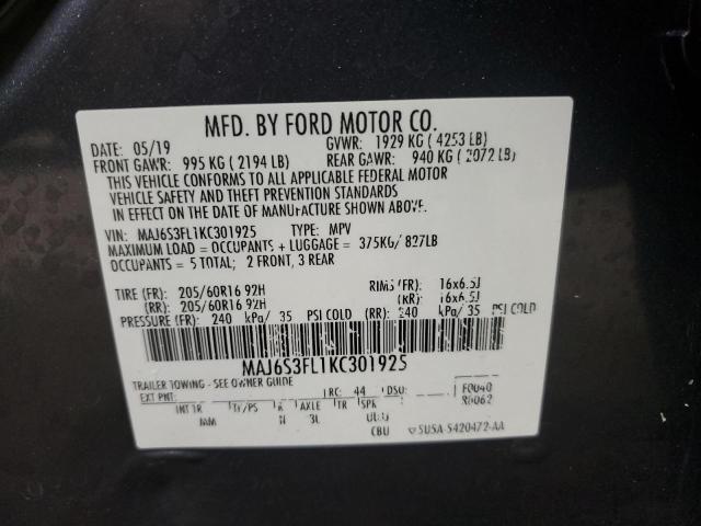 MAJ6S3FL1KC301925 - 2019 FORD ECOSPORT S Szary zdjęcie 13