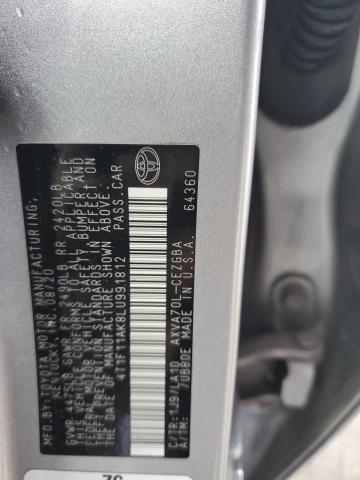 4T1F11AK8LU991812 - 2020 TOYOTA CAMRY XLE ნაცრისფერი ფოტო 12