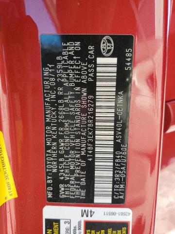 4T4BF3EK7BR216279 - 2011 TOYOTA CAMRY BASE RED photo 12