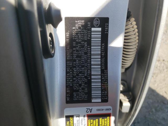 4T1BK3DB3BU390681 - 2011 TOYOTA AVALON BASE ვერცხლისფერი ფოტო 12