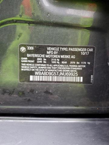WBA8D9G57JNU69925 - 2018 BMW 330 XI GRAY photo 12