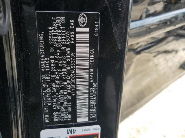 4T1BF3EK5AU553705 - 2010 TOYOTA CAMRY BASE BLACK photo 12