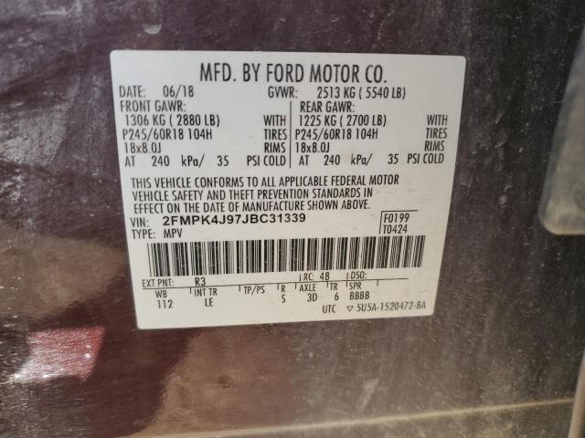 2FMPK4J97JBC31339 - 2018 FORD EDGE SEL 栗色 照片 13