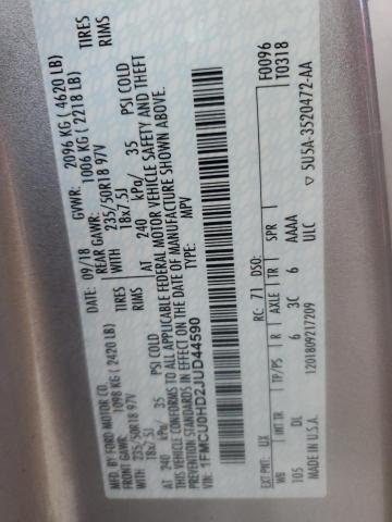 1FMCU0HD2JUD44590 - 2018 FORD ESCAPE SEL 银色 照片 13