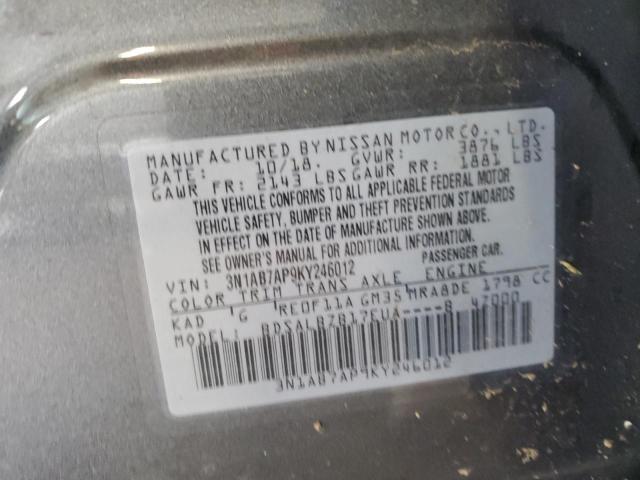 3N1AB7AP9KY246012 - 2019 NISSAN SENTRA S GRAY photo 13