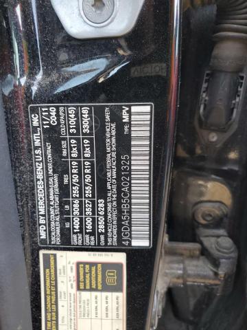 4JGDA5HB5CA021325 - 2012 MERCEDES-BENZ ML 350 4MATIC BLACK photo 12