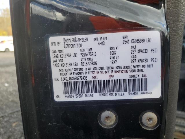 1J4GL48K53W678435 - 2003 JEEP LIBERTY SPORT 黑色 照片 12