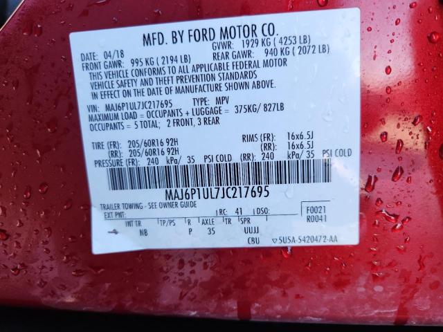 MAJ6P1UL7JC217695 - 2018 FORD ECOSPORT SE كستنائي صورة 14