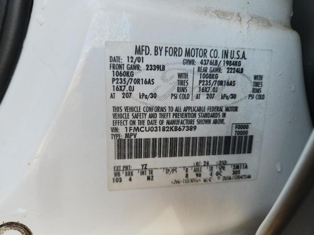 1FMCU03182KB67389 - 2002 FORD ESCAPE XLT WHITE photo 14