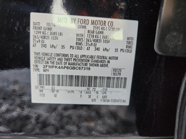 2FMPK4AP6GBC67319 - 2016 FORD EDGE SPORT BLACK photo 13