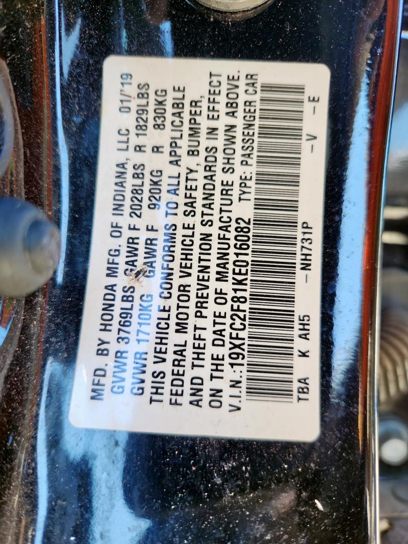 19XFC2F81KE016082 - 2019 HONDA CIVIC SPORT 黑色 照片 13