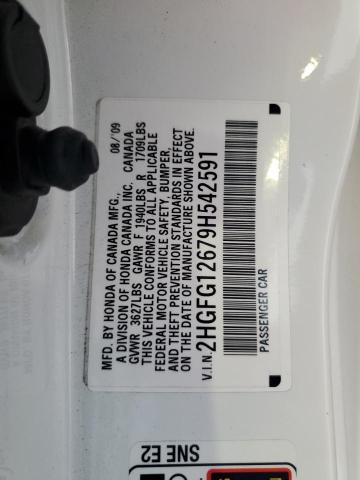 2HGFG12679H542591 - 2009 HONDA CIVIC LX Blanc photo 12