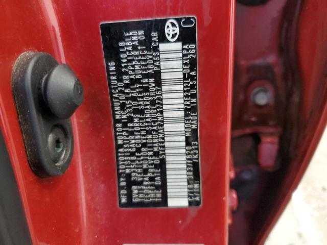 5YFEPMAE7MP177367 - 2021 TOYOTA COROLLA LE RED photo 12