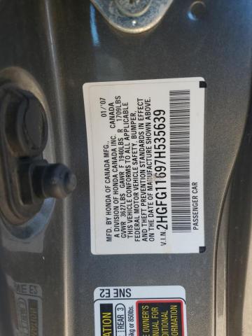 2HGFG11697H535639 - 2007 HONDA CIVIC LX GRAY photo 12