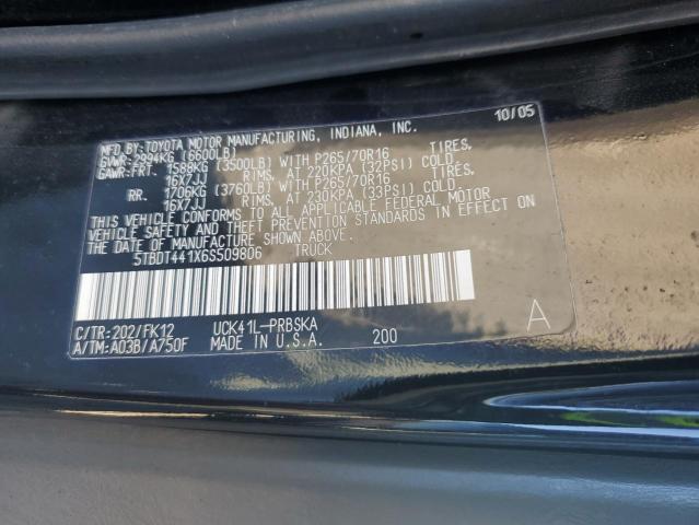 5TBDT441X6S509806 - 2006 TOYOTA TUNDRA DOUBLE CAB SR5 BLACK photo 12