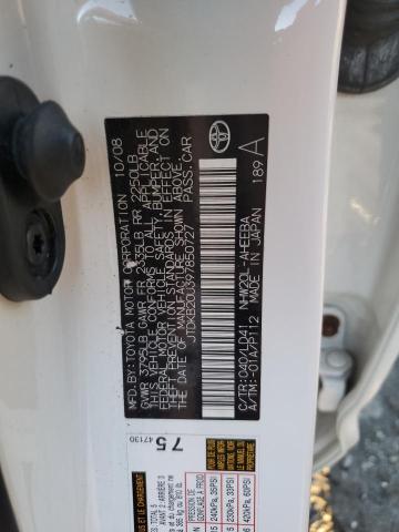 JTDKB20U397850727 - 2009 TOYOTA PRIUS WHITE photo 12