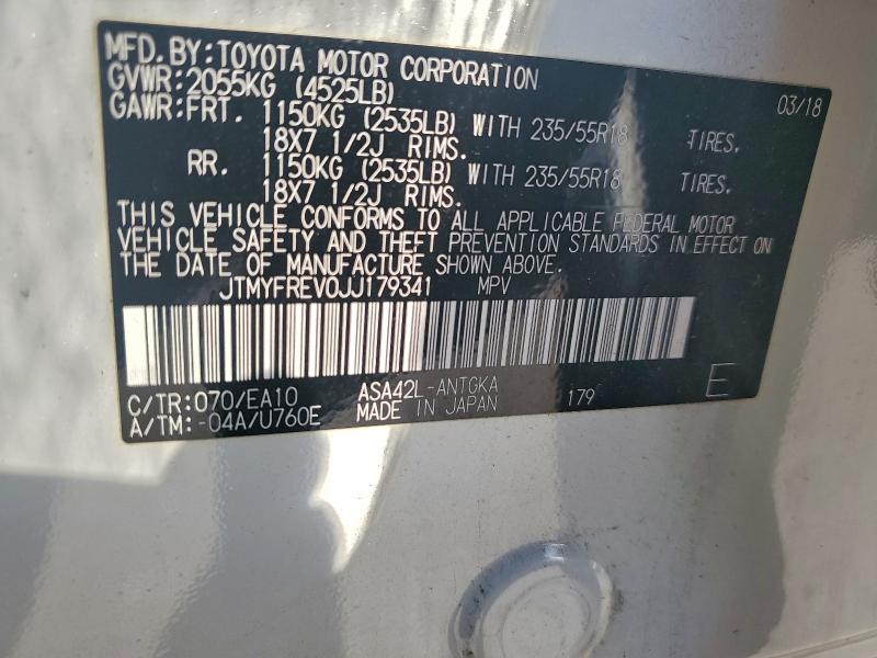 JTMYFREV0JJ179341 - 2018 TOYOTA RAV4 LIMITED WHITE photo 14