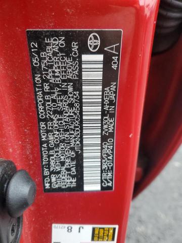 JTDKN3DU9C5458734 - 2012 TOYOTA PRIUS RED photo 13