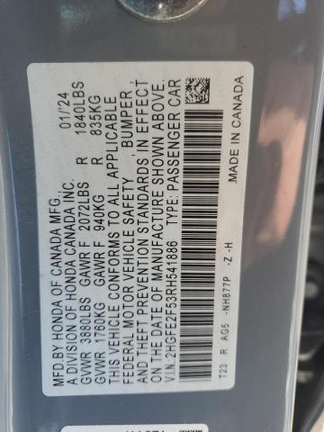 2HGFE2F53RH541886 - 2024 HONDA CIVIC SPORT GRAY photo 12