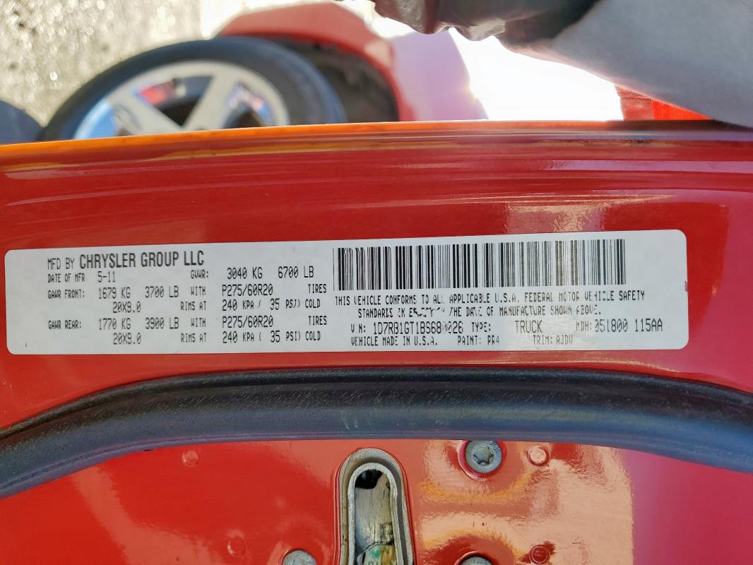 1D7RB1GT1BS680026 - 2011 DODGE RAM 1500 წითელი ფოტო 13