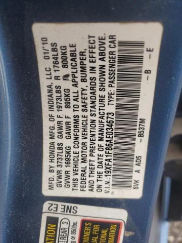 19XFA1F86AE034673 - 2010 HONDA CIVIC EX BLUE photo 13