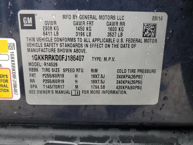 1GKKRRKD0FJ186407 - 2015 GMC ACADIA SLT-1 BLUE photo 13