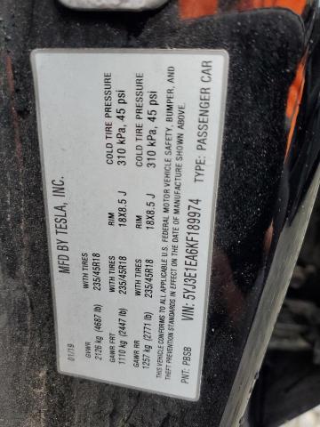 5YJ3E1EA6KF189974 - 2019 TESLA MODEL 3 黑色 照片 12