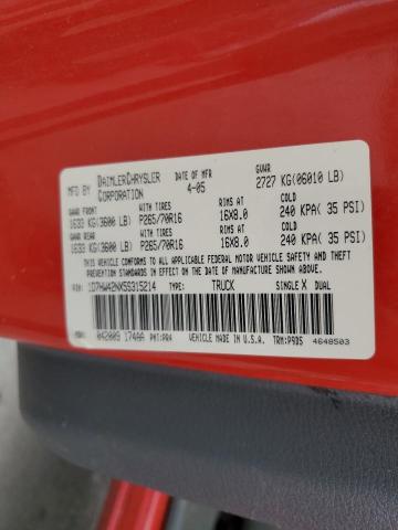 1D7HW42NX5S315214 - 2005 DODGE DAKOTA SLT 红色 照片 12