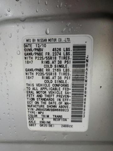 JN8AS5MV9BW668823 - 2011 NISSAN ROGUE S SILVER photo 13