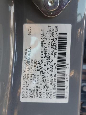 19XFL4H81SE012459 - 2025 HONDA CIVIC SPORT GRAY photo 12