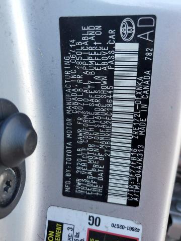 2T1BURHE2EC186445 - 2014 TOYOTA COROLLA L SILVER photo 12