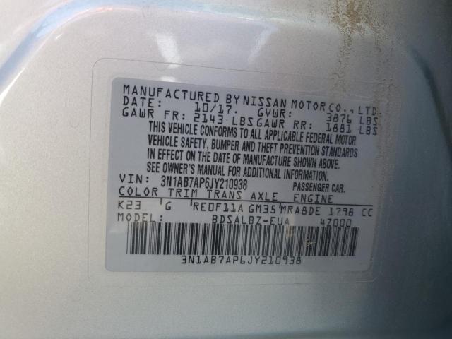 3N1AB7AP6JY210938 - 2018 NISSAN SENTRA S Сріблястий фото 12