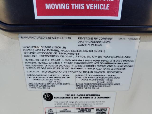 4YDF3622XE4701046 - 2014 KEYSTONE MONTANA WHITE photo 10