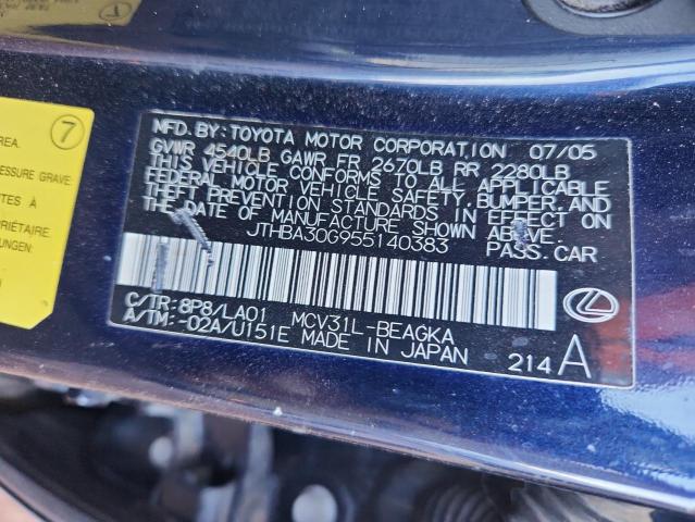 JTHBA30G955140383 - 2005 LEXUS ES 330 Mavi foto 12